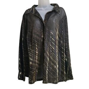 Venezia Jeans 22/24 Blouse Black Gold Long Sleeve NEW Button Down Vintage Sheer